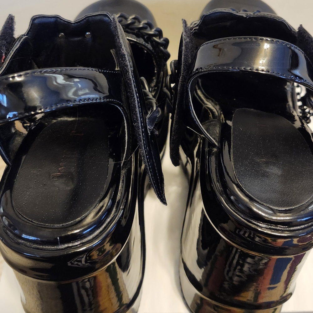 Demonia Cult "Wave-20 Bat Chain" Black Patent 6" Gothic Platform Shoes Size 9 - Picture 9 of 11